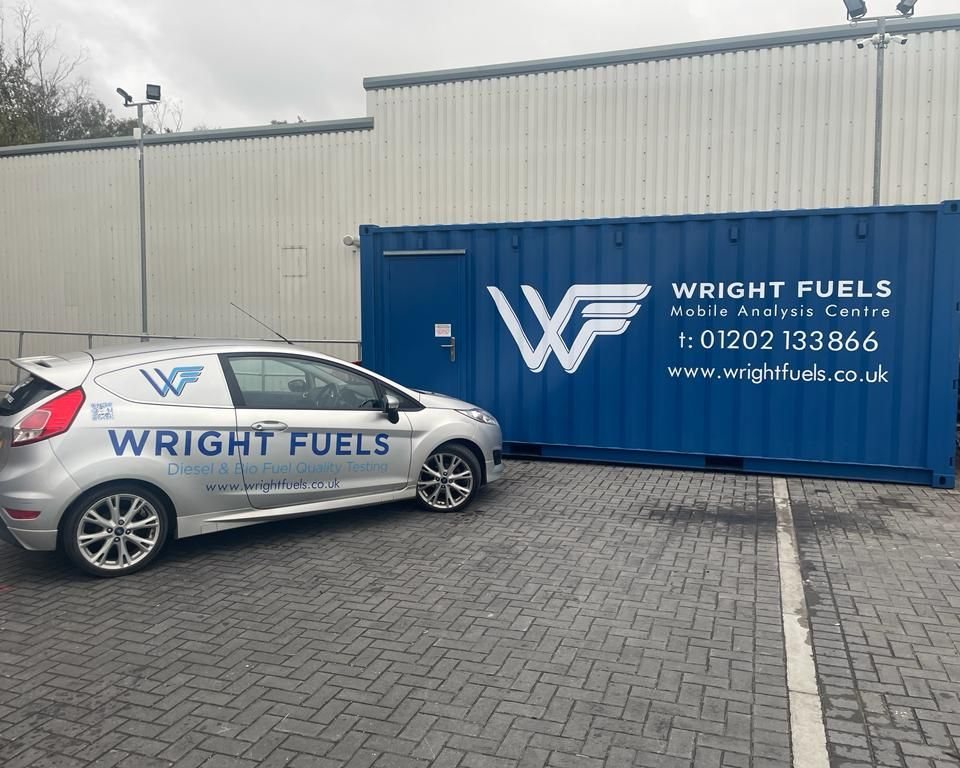 The Wright Fuels mobile analysis centre and branded vehicle at the Poole base